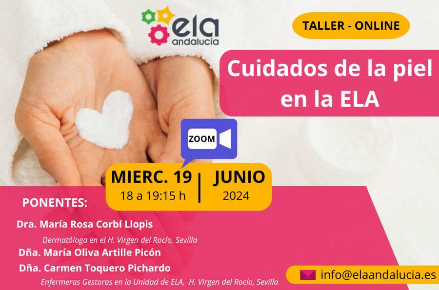 cartel con los dato de lugar y hora del taller online cuidados de la piel