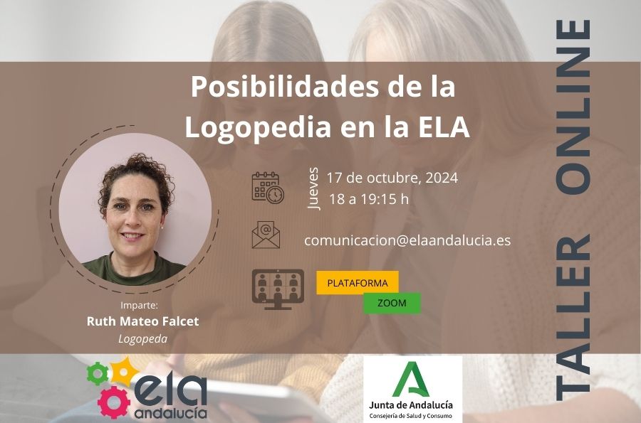 Cartel del taller online de logopedia para personas con ELA